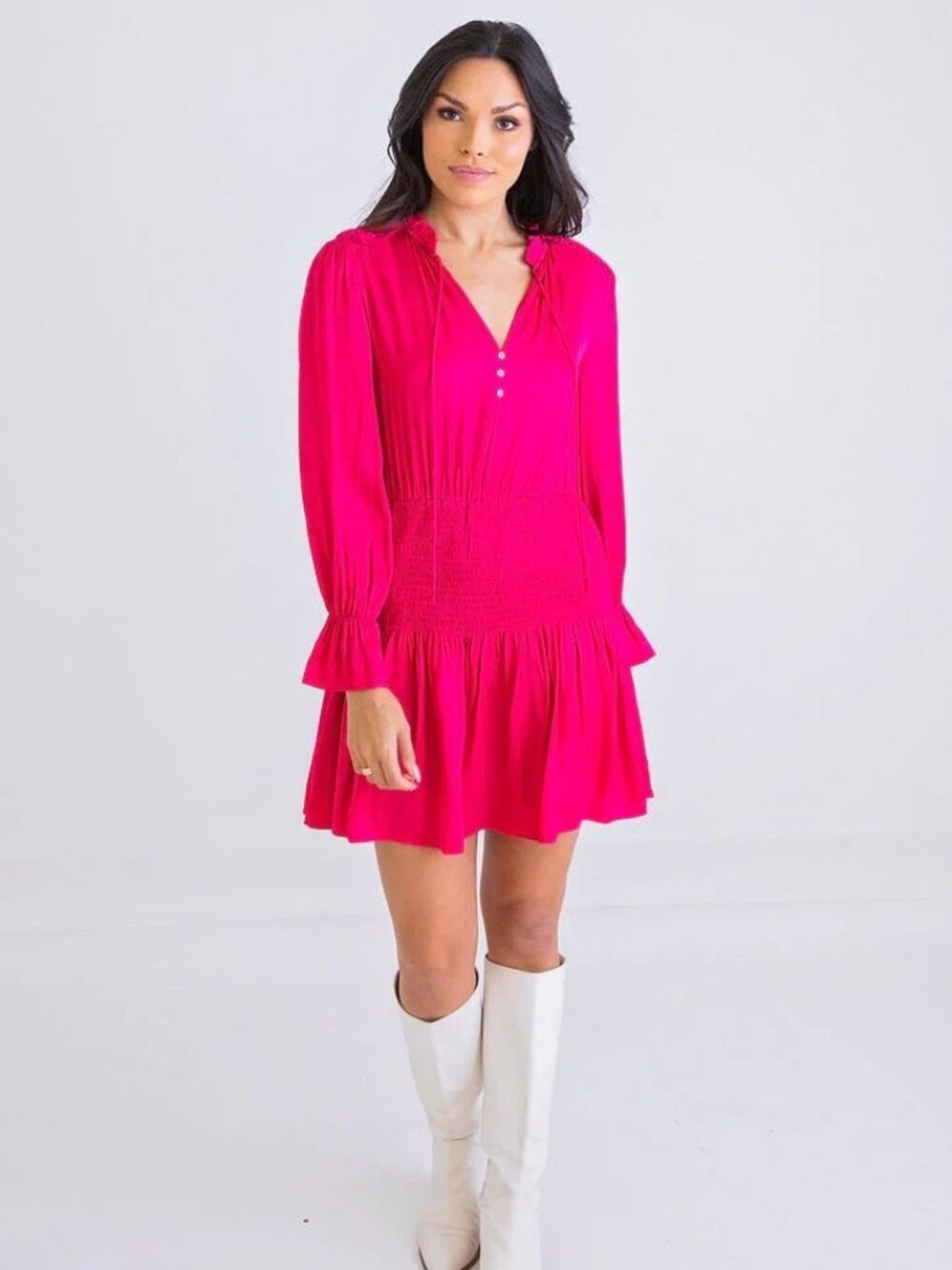 Karlie Magenta Smock Waist Dress